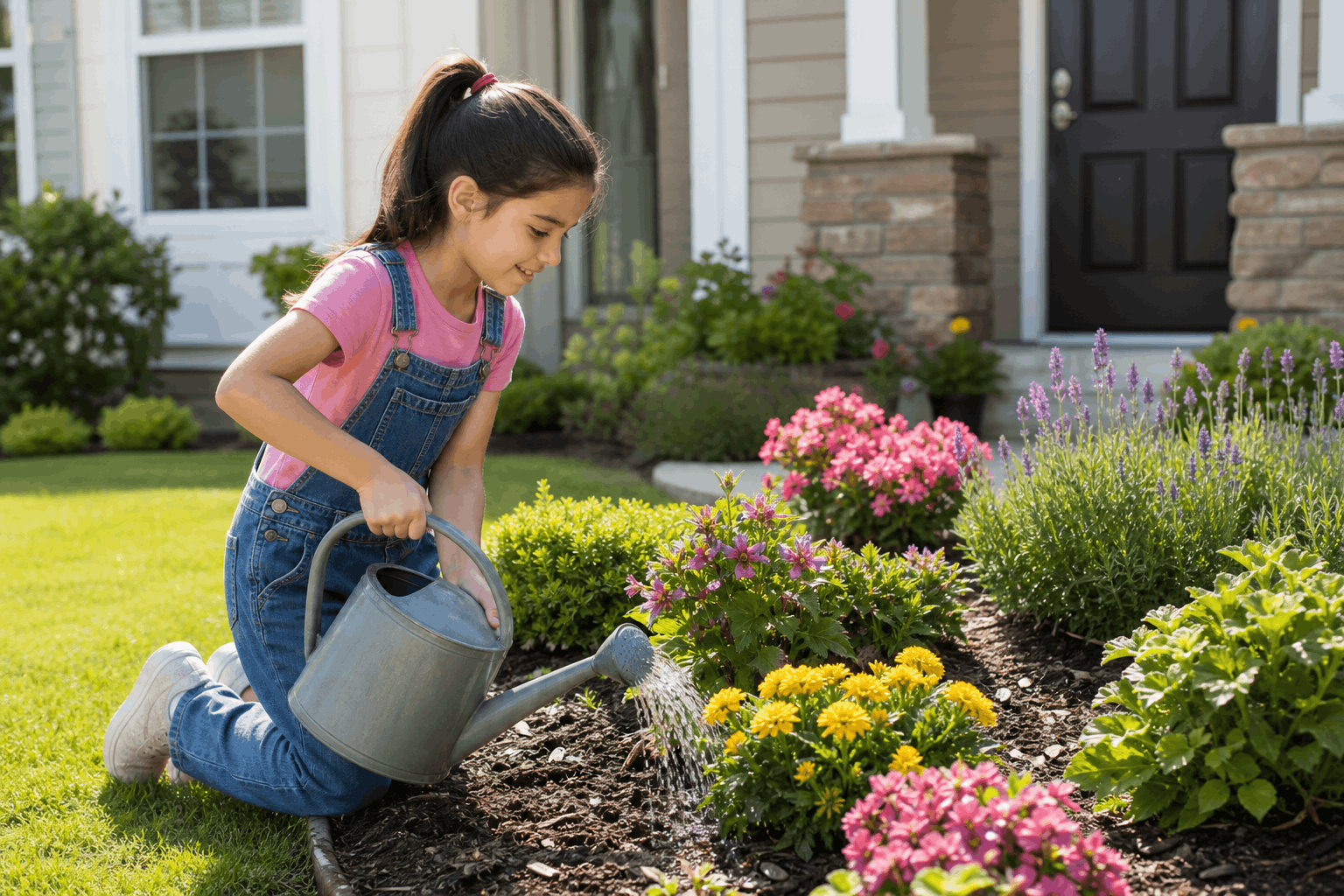 Watering beds, learning responsibility. Small tasks that grow into good habits.