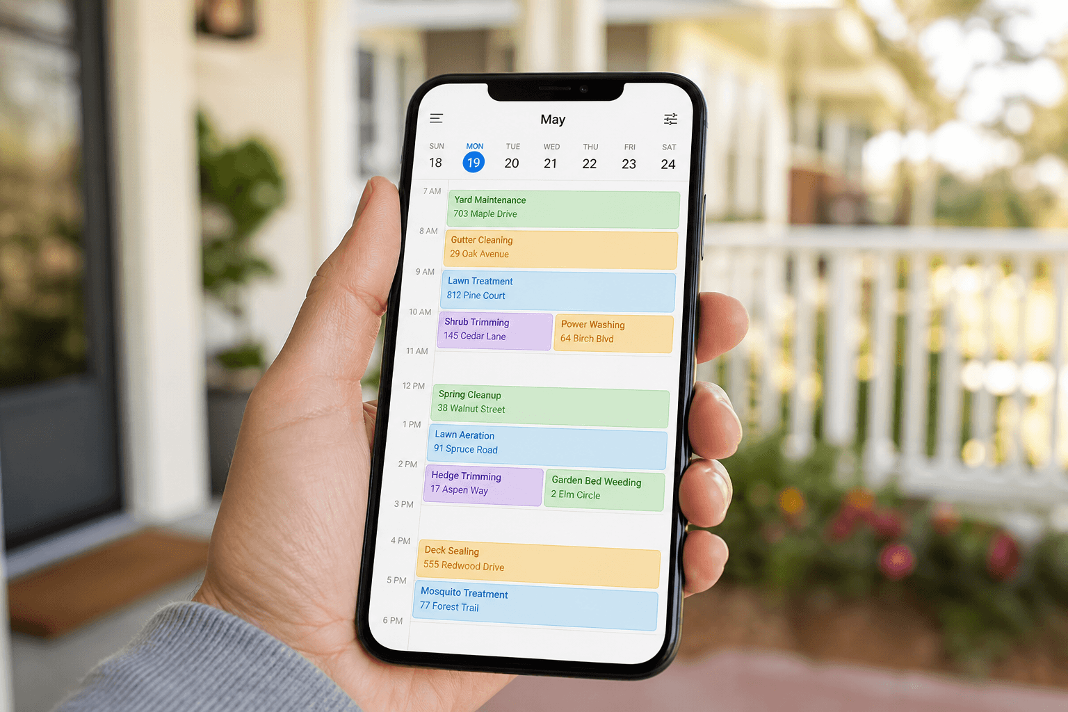 Smartphone showing a calendar packed with neighborhood service appointments